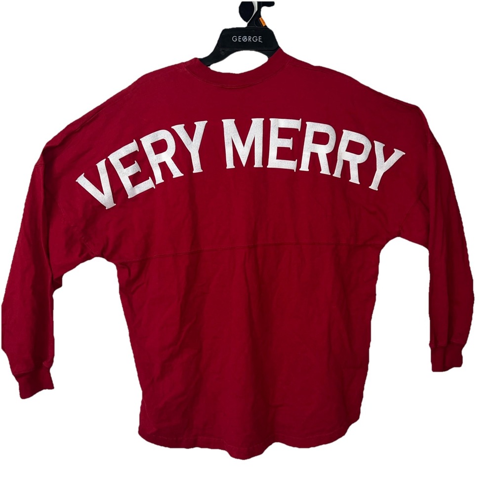 Spirit Jersey Very Merry Red Oversized Graphic Top Women Size‎ Medium Christmas